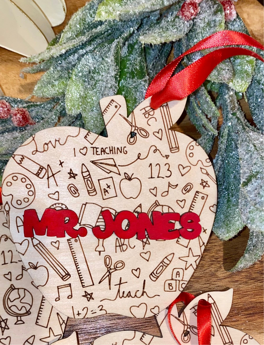 Personalize Teacher Ornament - Custom Teacher Gift - Holiday Appreciation Keepsake