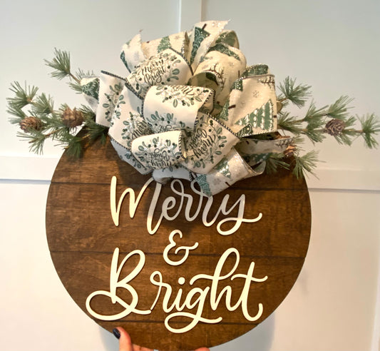 Merry & Bright Holiday Sign - Festive Christmas Decor - Handcrafted Wooden Sign