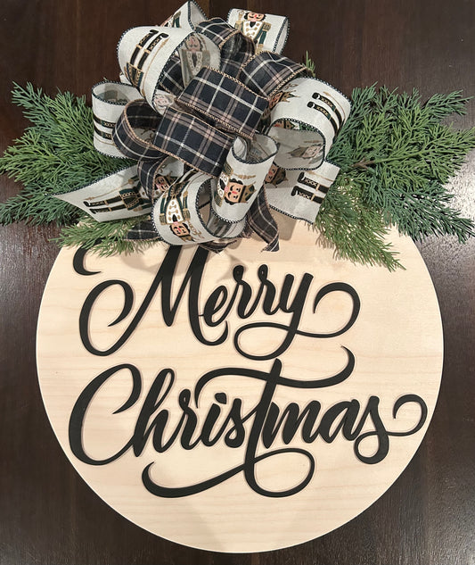 🎄 “Merry Christmas” Wooden Door Hanger – Festive Holiday Front Door Decor