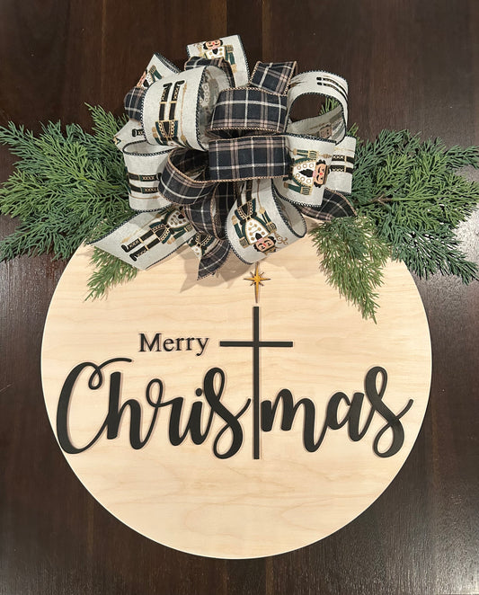 🎄 "Merry ChrisTmas" Wooden Door Hanger – With Christ at the Center of the Season