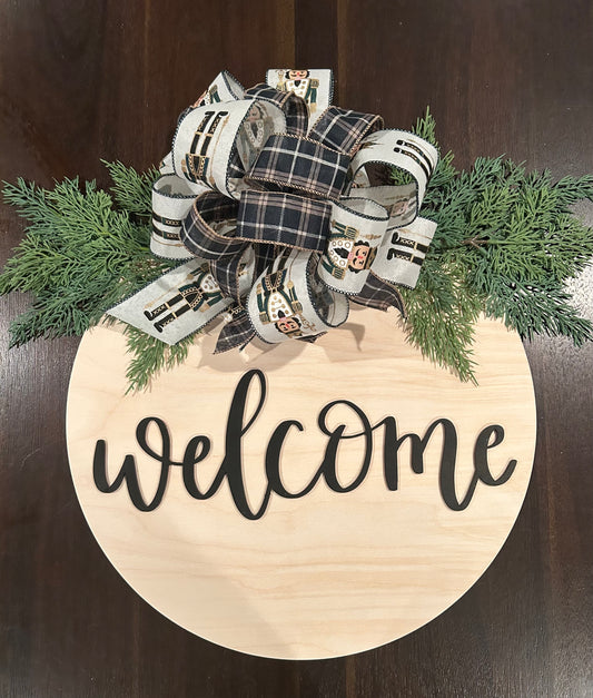 🎄 “Welcome” Wooden Door Hanger – Festive Holiday Front Door Decor